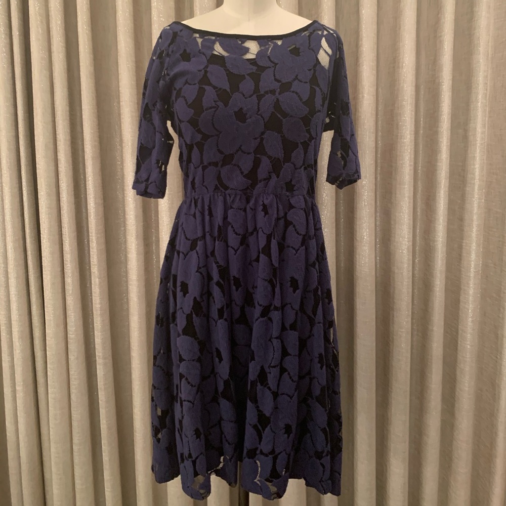 Anthropologie navy floral lace dress